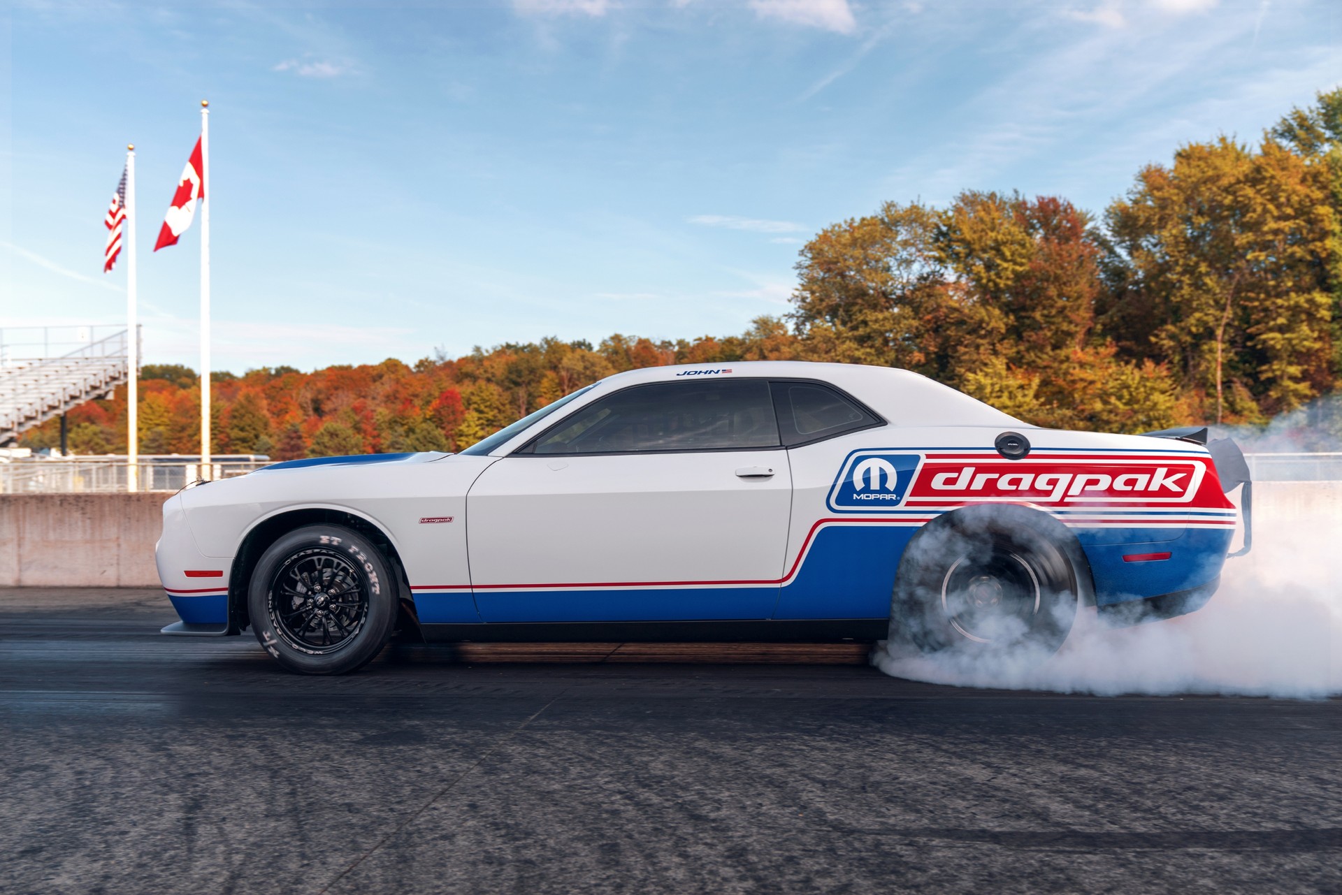 Download 2021 Dodge Challenger Mopar Drag Pak - Burnout HD Wallpaper 1920x1281 #7