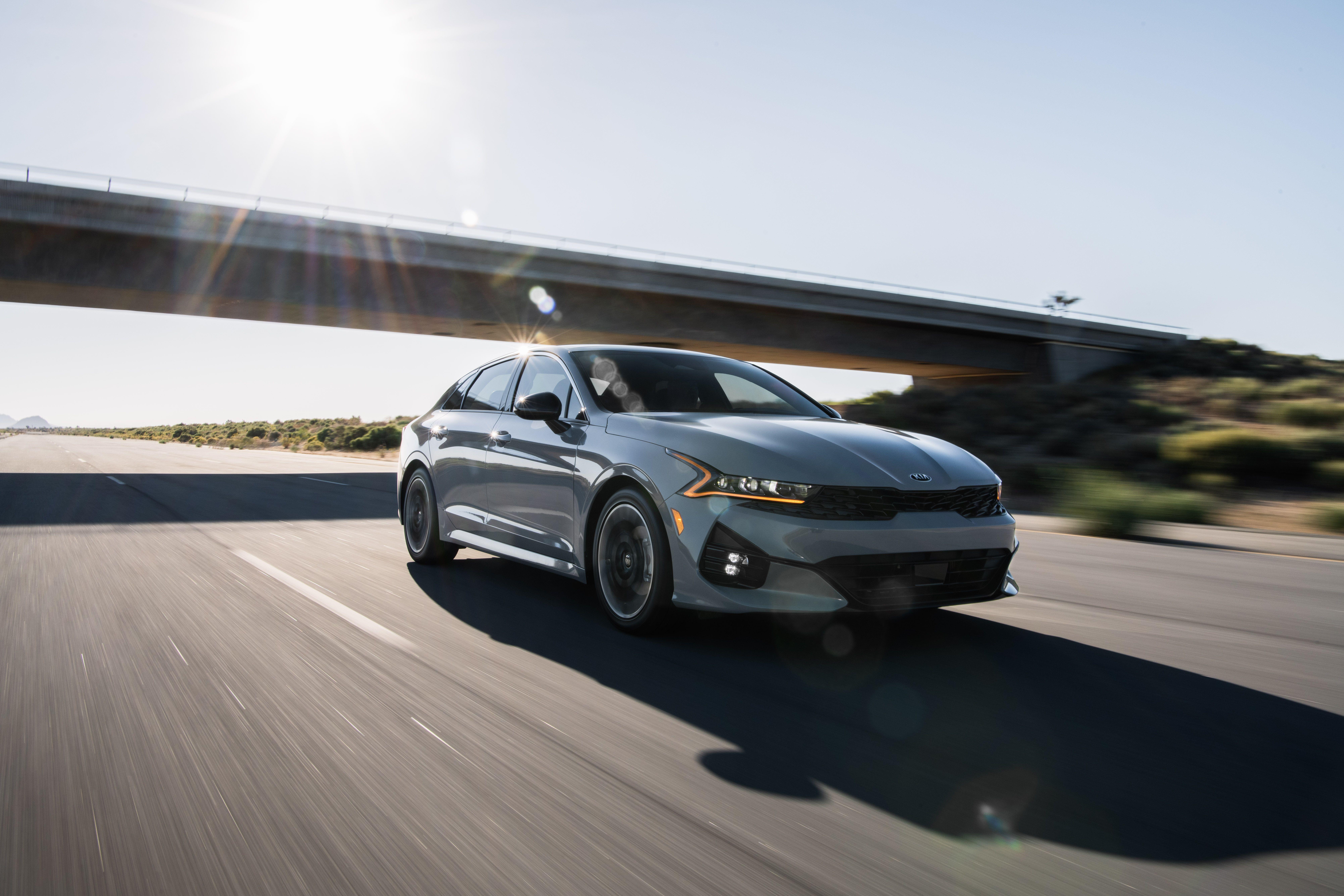 Download 2021 Kia K5 GT-Line AWD - Front Three-Quarter HD Wallpaper 8010x5340 #1