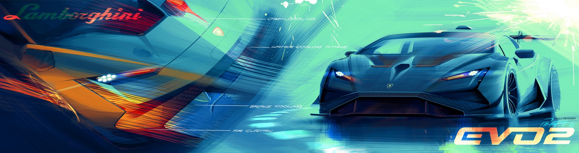 Download 2022 Lamborghini Huracán Super Trofeo EVO2 - Design Sketch HD Wallpaper 1920x510 #20