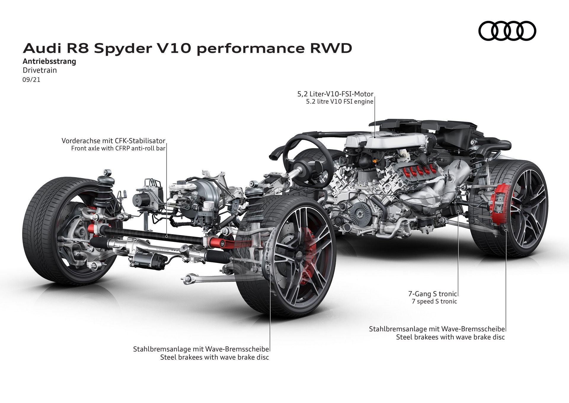 Download 2022 Audi R8 Spyder V10 Performance RWD - Drivetrain HD Wallpaper 1920x1358 #12