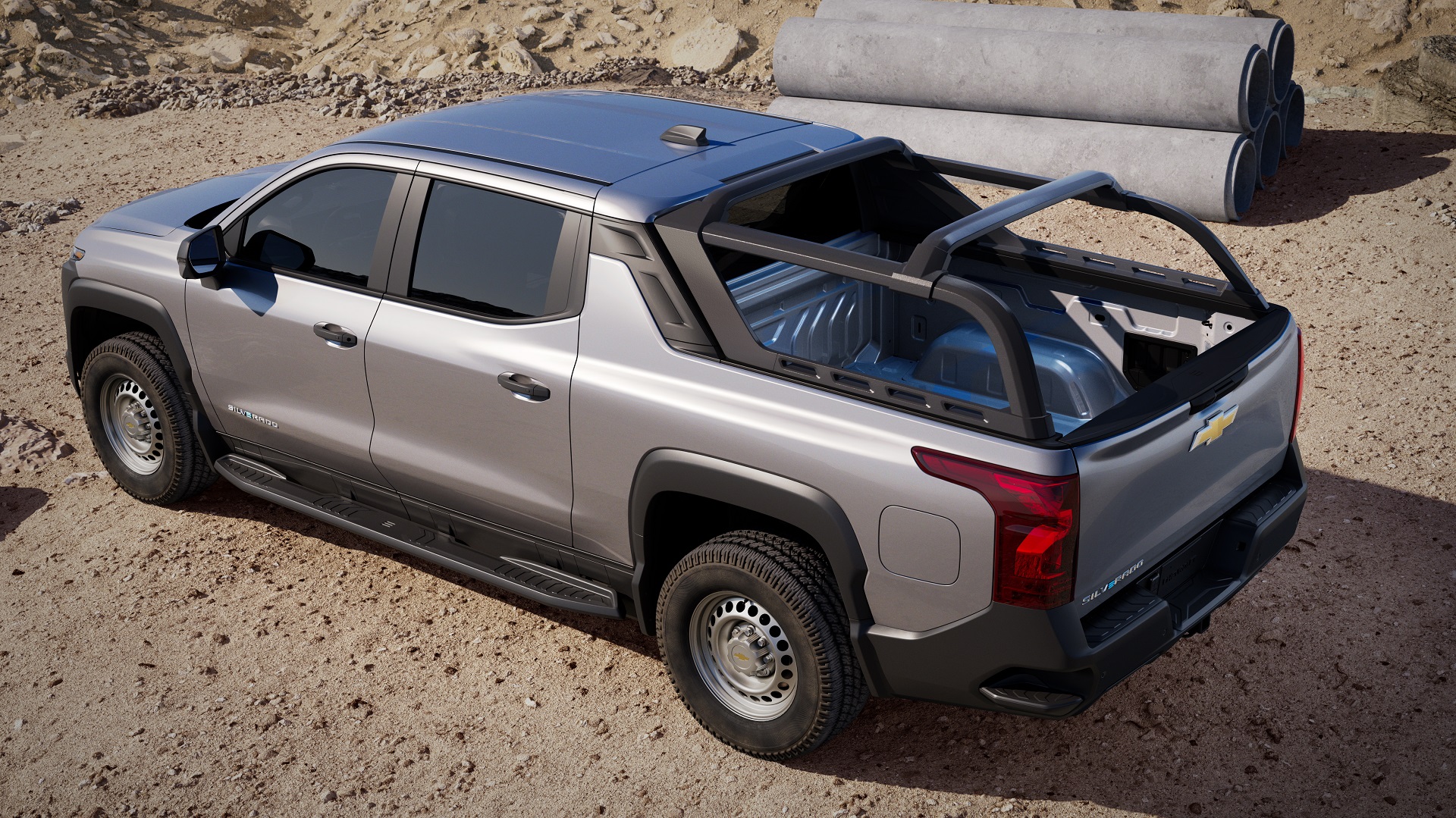 Download 2024 Chevrolet Silverado EV WT - Rear Three-Quarter HD Wallpaper 1920x1079 #5
