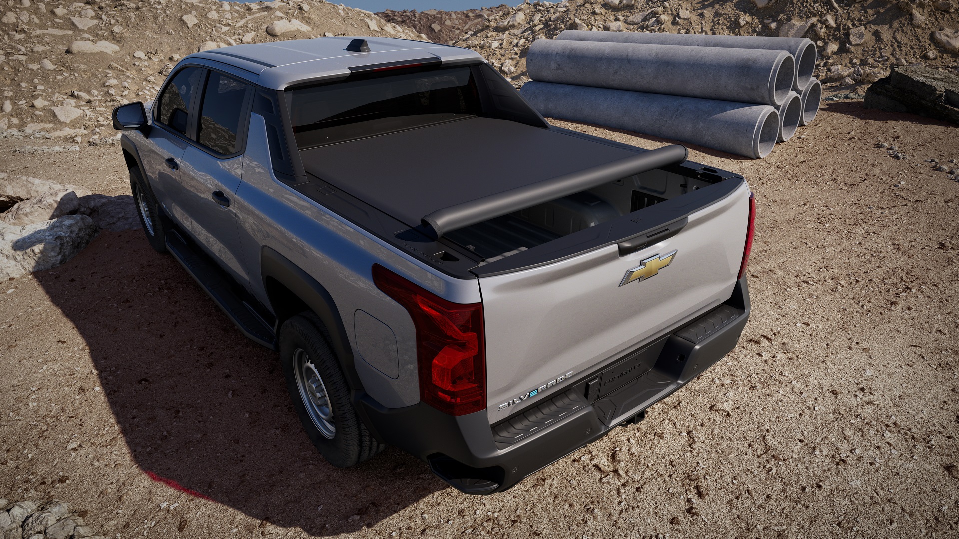 Download 2024 Chevrolet Silverado EV WT - Rear Three-Quarter HD Wallpaper 1920x1079 #8