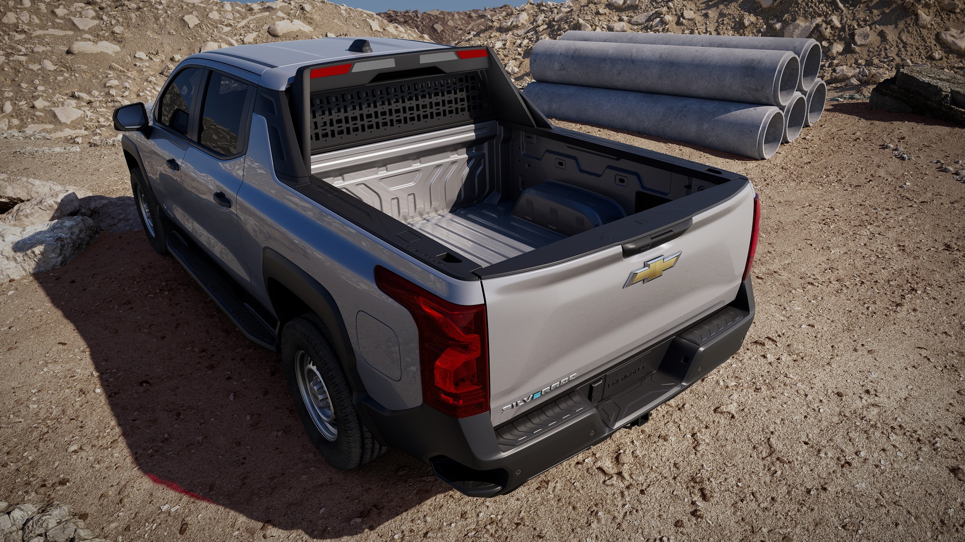 Download 2024 Chevrolet Silverado EV WT - Rear Three-Quarter HD Wallpaper 1920x1079 #9
