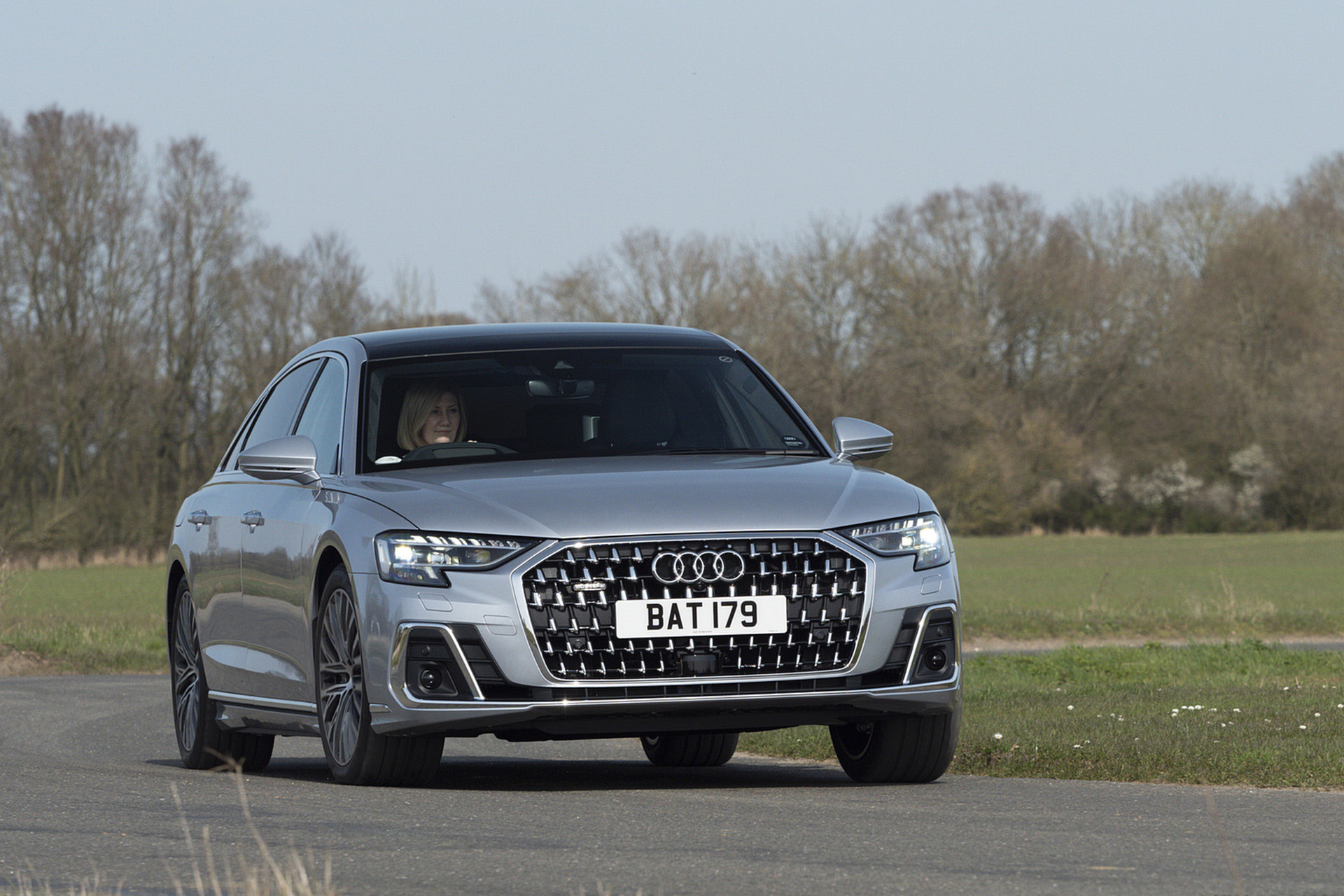 Download 2022 Audi A8 L 60 TFSI e - UK version - Front HD Wallpaper 1920x1280 #1