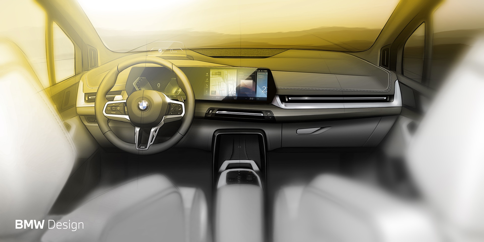 Download 2022 BMW 220i Active Tourer - UK version - Design Sketch HD Wallpaper 1920x960 #66