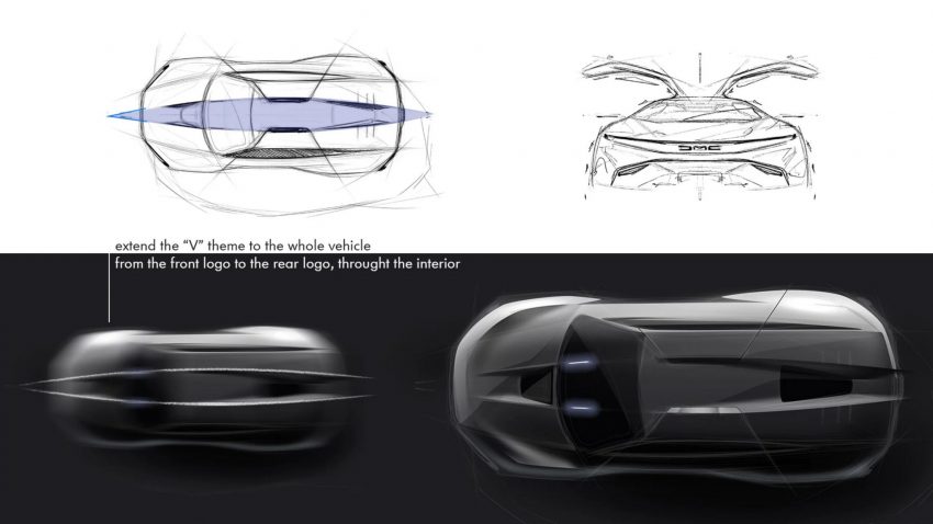 2022 DeLorean Alpha 5 Concept - Design Sketch Wallpaper 850x478 #43