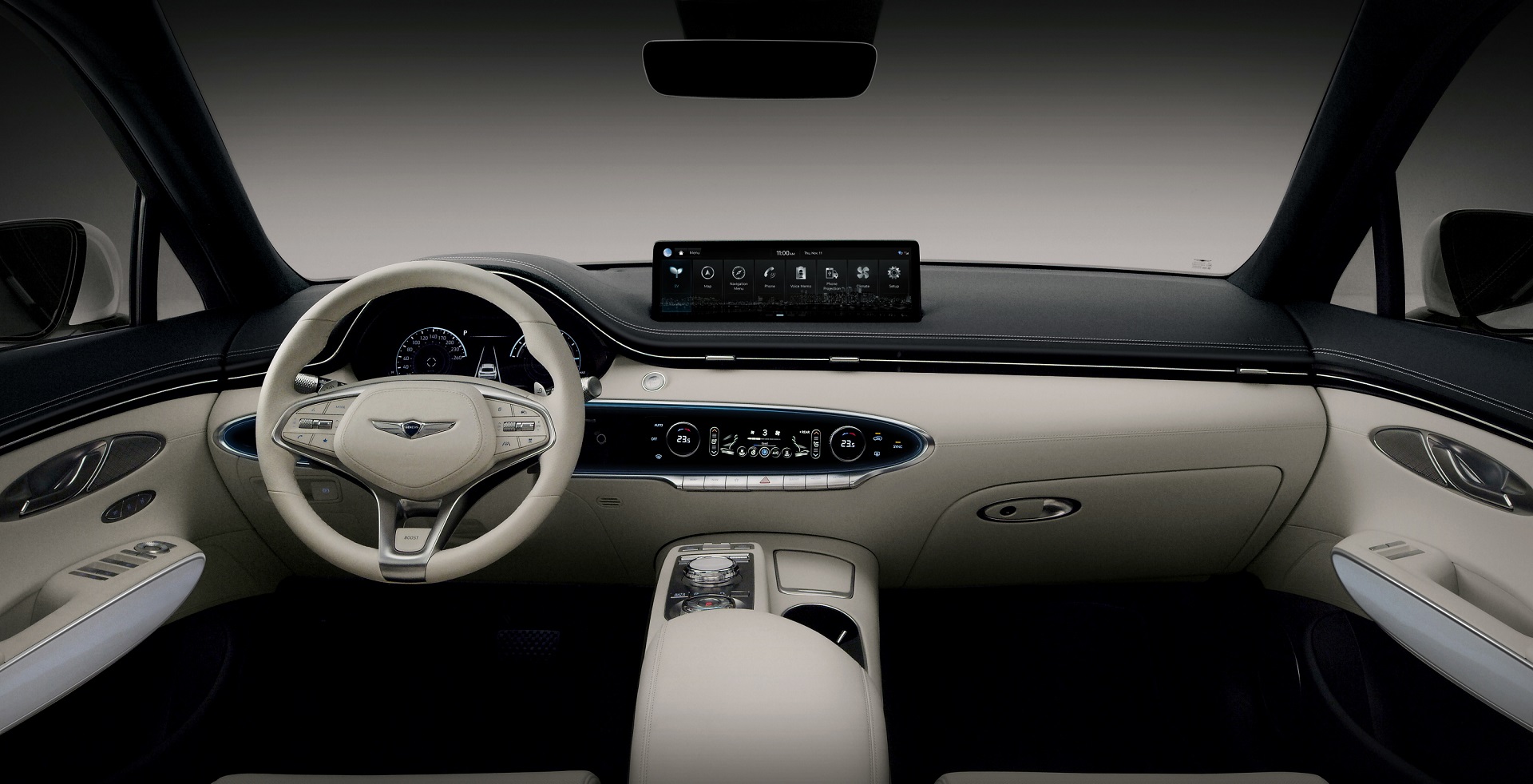 Download 2023 Genesis Electrified GV70 - Interior, Cockpit HD Wallpaper 1920x982 #12