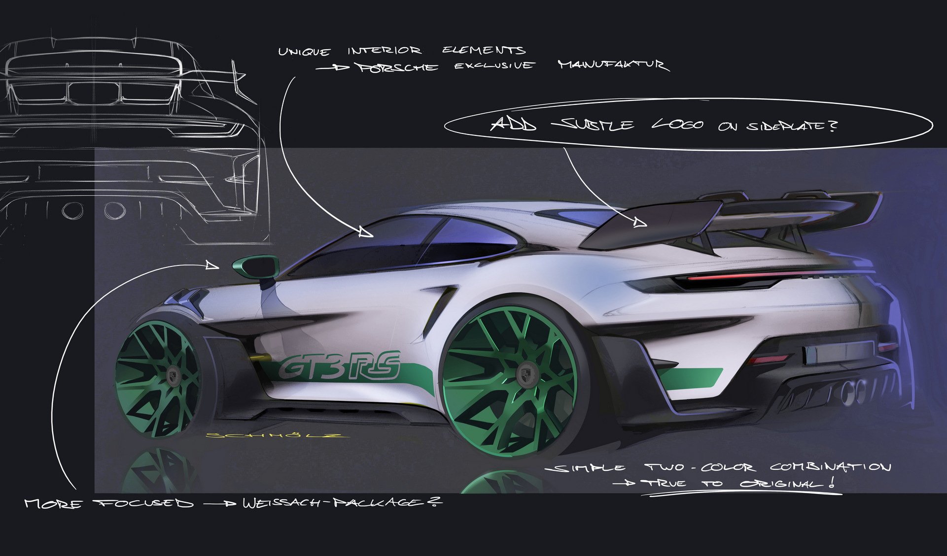 Download 2023 Porsche 911 GT3 RS Carrera RS 2.7 Tribute - Design Sketch HD Wallpaper 1921x1129 #50